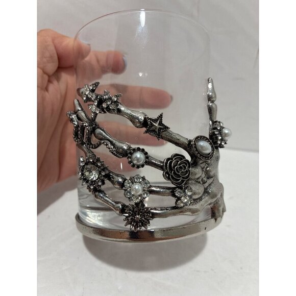 Halloween Gothic Skeleton Hand Bling Jeweled Wine/Water Glass Metal - Picture 2 of 7